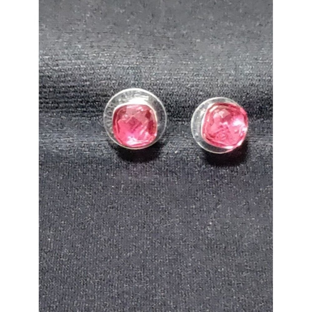 Swarovski Sterling Silver Square Pink Crystal Post Stud Earrings - Picture 2 of 6